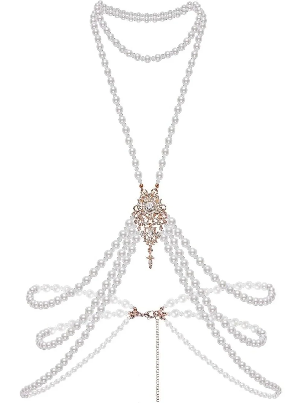 Faux Pearl Body Chain for Women 6mm Beads 1920s Gatsby